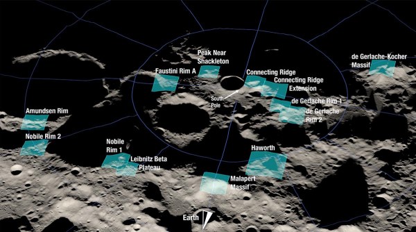 Rendu de la NASA des sites d'atterrissage potentiels pour les missions lunaires avec équipage Artemis II