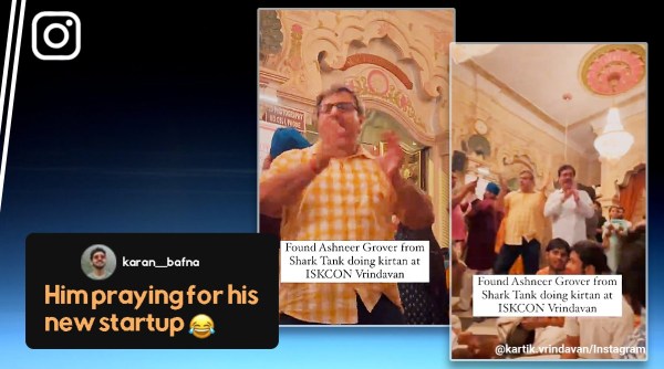 Ashneer Grover, Ashneer Grovers doppelganger, Ashneer Grover’s lookalike dances to bhajan, Viral video Ashneer Grover Bharat Pe, Ashneer Grover lookalike ISKCON vrindavan, Indian Express
