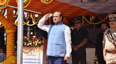 Assam CM Himanta Biswa Sarma during the flag hoisting ceremony. (Express photo)