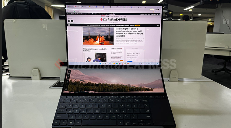 Asus Zenbook Pro 14 Duo OLED is seen with the display 