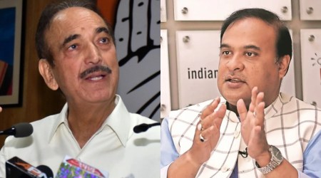 Assam CM Himanta Biswa Sarma (R), former congress leader Ghulam Nadi Azad. (Express photo)