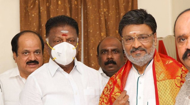 Popular director and actor K Bhagyaraj met former Tamil Nadu chief minister O Panneerselvam in Chennai on Friday (Express photo)