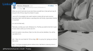 Bombay Shaving Company, CEO, advice, freshers, 18 hours a day, LinkedIn, backlash, toxic work culture, trending, viral