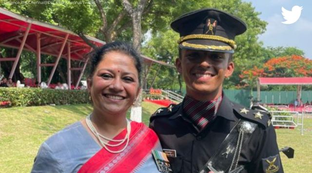 son graduates from same army training academy as mother, army, mother son from same army academy, indian express