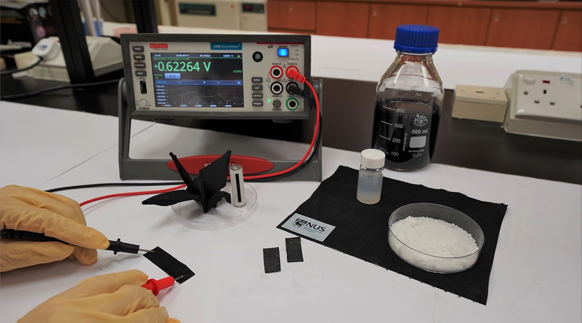 A device that generates electricity from the moisture in air is being tested in this image.