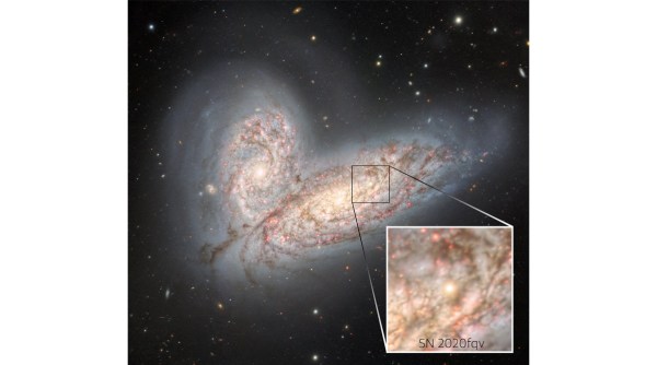 Galactic merger with a supernova remnant pictured