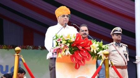 Gujarat CM Bhupendra Patel during the flag hoisting ceremony. (Twitter/@Bhupendrapbjp)