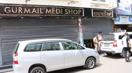 Income Tax department raids at one of the medical stores of Gurmail group near DMC&H in  Ludhiana on Wednesday. (Express photo by Gurmeet Singh)