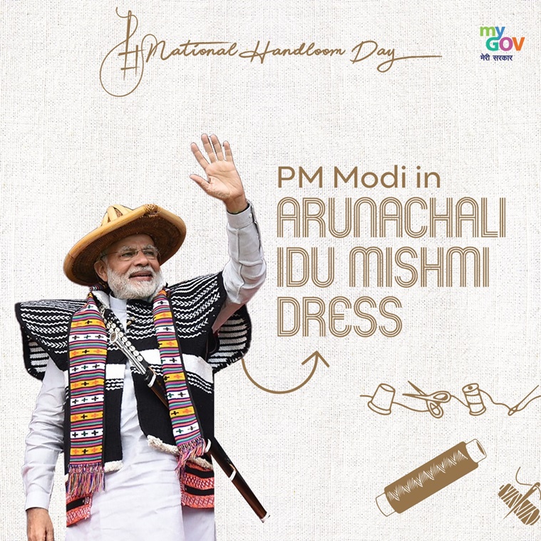 National Handloom Day, National Handloom Day 2022, PM Modi, Modi in traditional clothes, PM Modi in state attire, PM in local garment, PM Modi promoting handloom, indian express news