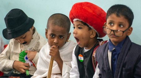 Children dress up as freedom fighters to celebrate 75 years of Indian independence on the occasion of 76th Independence Day, in Mumbai, Monday, Aug. 15, 2022. (Representational image: PTI)