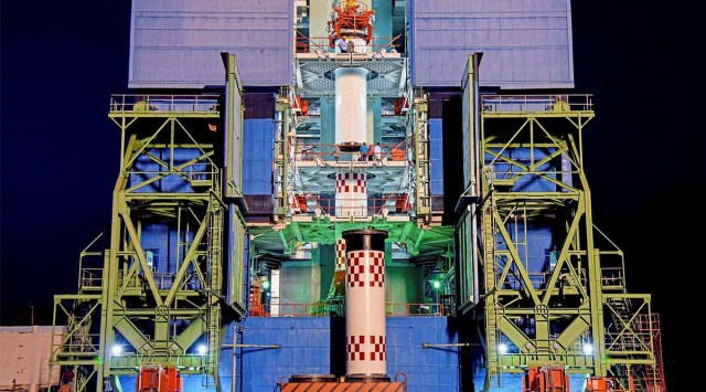 Small Satellite Launch Vehicle mission ferrying an earth observation satellite and a student satellite before its launch. (Image credit: ISRO handout / PTI)