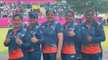 Indian women's fours lawn bowls team (Lovely Choubey, Pinki, Nayamoni Saikia, Rupa Rani Tirkey) will be in action against South Africa for the gold medal match. (SAI Media)
