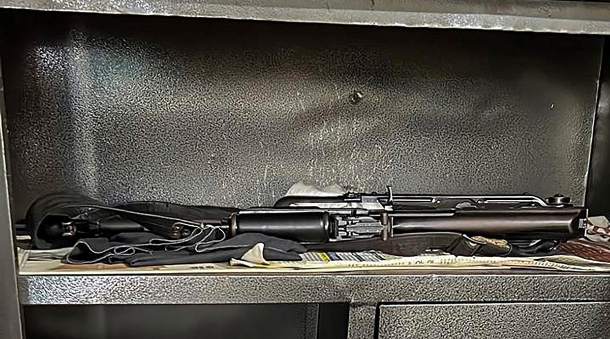 Two AK-47 rifles recovered by Enforcement Directorate (ED) during a raid at the residence of Prem Prakash as part of an ongoing money-laundering investigation into alleged illegal mining in the state, in Ranchi, Aug. 24, 2022. (PTI)