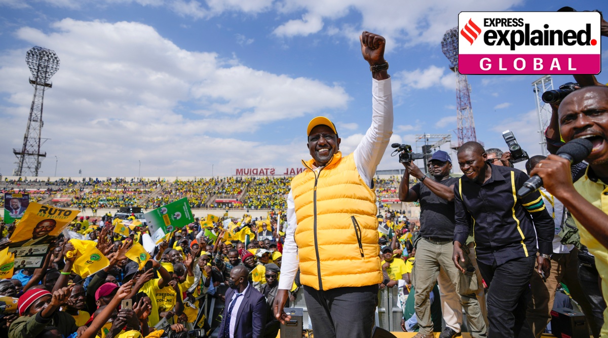 Kenyan presidential candidate William Ruto greets supporters at his final electoral campaign rally at Nyayo stadium in Nairobi, Kenya Saturday, Aug. 6, 2022. Kenya is due to hold its general election on Tuesday, Aug. 9 as the East Africa's economic hub chooses a successor to President Uhuru Kenyatta. (AP Photo/Ben Curtis)
