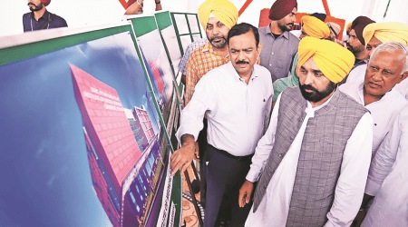 The CM at Sant Attar Singh State Institute of Medical Sciences, Sangrur, Friday. (Express Photo)