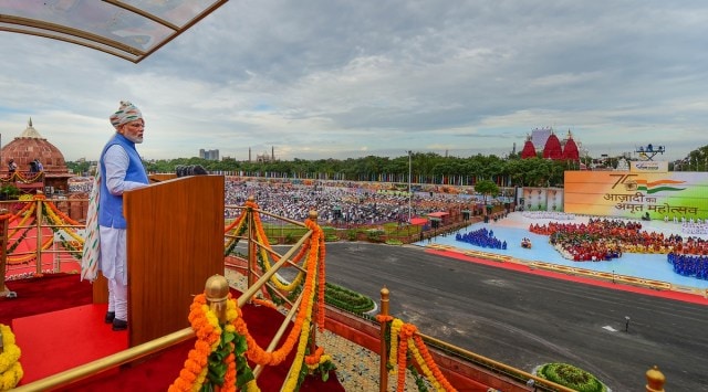 Prime Minister Narendra Modi delivers his Independence Day address from the Red Fort, Monday. (PTI Photo)