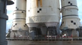The Artemis mission's SLS rocket's RS--25 engines can be seen here.