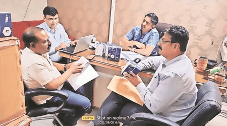 During the raid at the factory at Barwala in Panchkula on Friday. (Express photo)