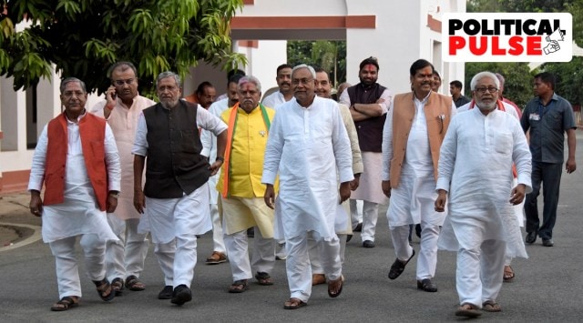 Bihar CM Nitish Kumar and former Deputy CM Sushil Kumar Modi at CM house. (Express photo by Alok Jain/File)