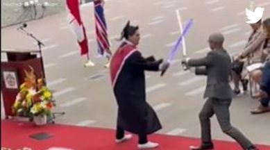 Star Wars, Star Wars fan's lightsaber duel, student duel with principal, graduation, Canada, indian express