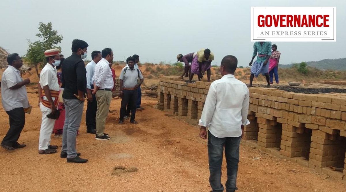 Officials inspect the brick kiln in Tiruvallur, Tamil Nadu. (Express Photo)