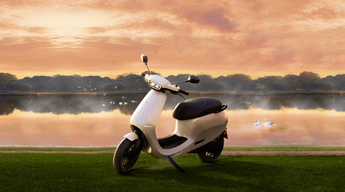Ola ELectric S1 scooter is pictured here with a river in the background
