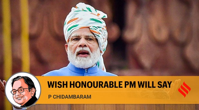 Prime Minister Narendra Modi addresses the nation from the ramparts of the Red Fort on the occasion of the 76th Independence Day, in New Delhi, Monday. (PTI)