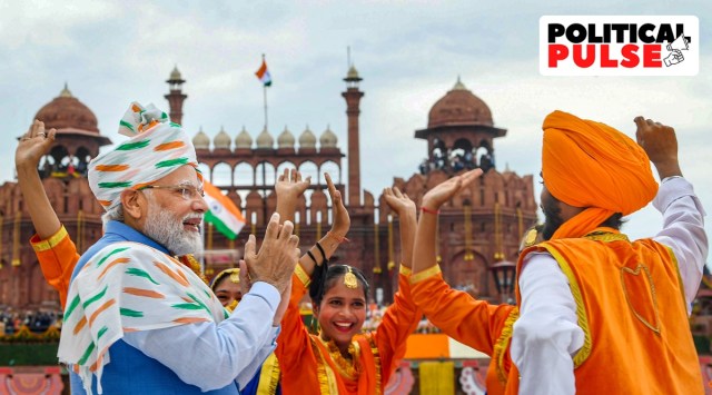Prime Minister Narendra Modi applauds as NCC cadets from Punjab perform during the 76th Independence Day function at the Red Fort, in New Delhi, Aug 15, 2022. (PTI)