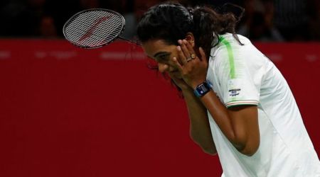 PV Sindhu Pusarla celebrates after winning gold. (Reuters)