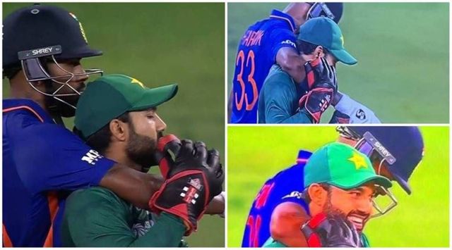 Hardik Pandya hugs Pakistan wicketkeeper Mohammad Rizwan. (Twitter/Screengrab)