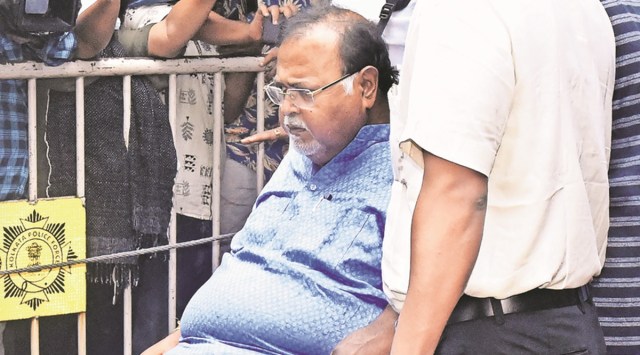 Partha Chatterjee at a hospital in Kolkata, on Sunday. (Express Photo)
