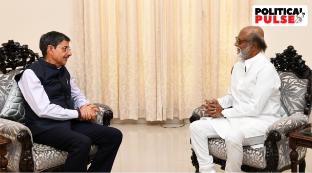 Actor Rajinikanth with Tamil Nadu Governor R N Ravi. (Photo: Twitter/@rajbhavan_tn)