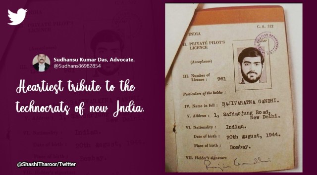 Shashi Tharoor, Rajiv Gandhi, Rajiv Gandhi birth anniversary, Rajiv Gandhi pilot license, indian express