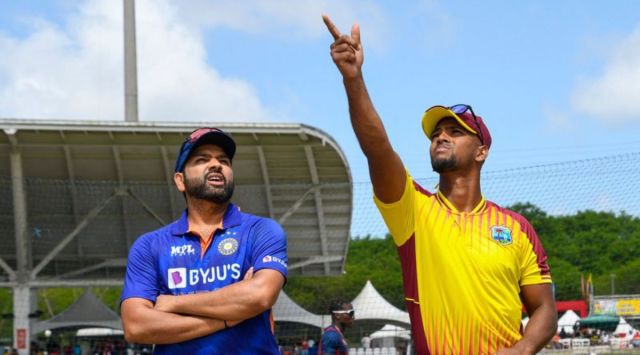 Team India captain Rohit Sharma (left) and West Indies skipper Nicholas Pooran. (Credit: CWI)
