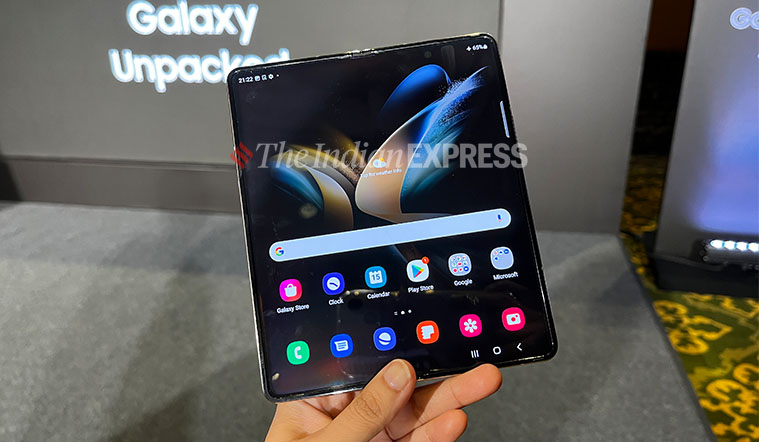 Samsung Galaxy Z Fold 4 is pictured here 