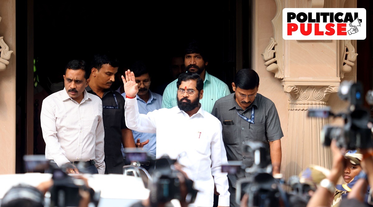 Maharashtra Chief Minister Eknath Shinde leaving from Maharashtra Sadan in New Delhi. (Express photo by Praveen Khanna)
