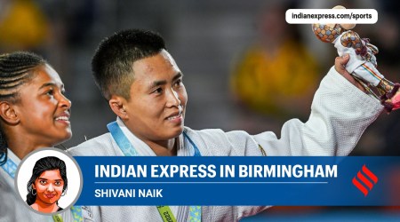Silver medalist India's Shushila Devi with Gold medalist South Africa's Michaela Whitebooi during the presentation ceremony of the women's 48kg category Judo event at the Commonwealth Games 2022. (Reuters)