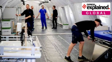 Military personnel prepare a field hospital in Gothenburg in March 2020. (AP Photo/File)