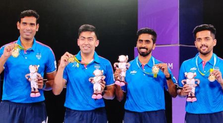 (L-R) Sharath Kamal, Harmeet Desai, G Sathiyan and Sanil Shetty. (Screengrab)