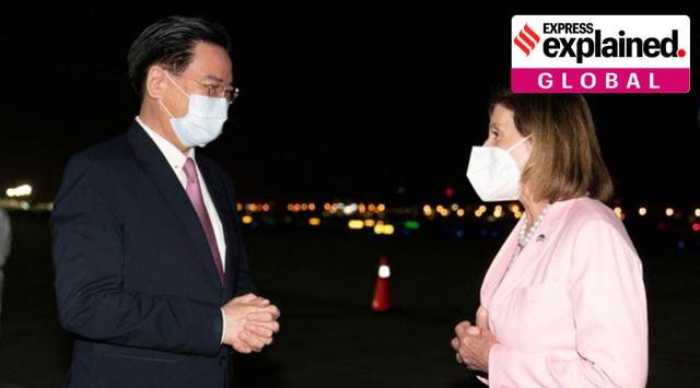 Taiwan Foreign Minister Joseph Wu welcomes Nancy Pelosi at Taipei Songshan Airport in Taiwan on Tuesday. (Taiwan Ministry of Foreign Affairs via Reuters)