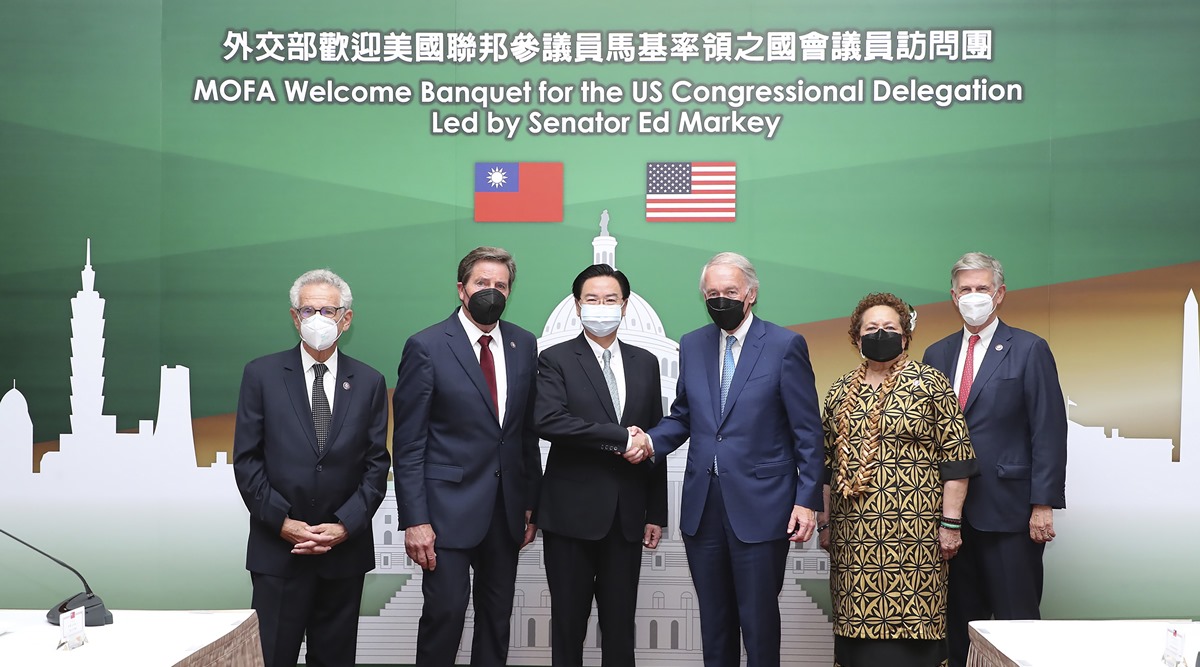 China regards formal contacts between U.S. politicians and the island's government as support for its independence from Beijing. ( Taiwan Ministry of Foreign Affairs via AP)