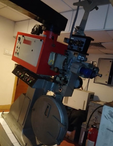 The 25-year-old 35 mm projector Cinesales KPK-23 with Xenon lamp. Photo courtesy Vidyun Singh