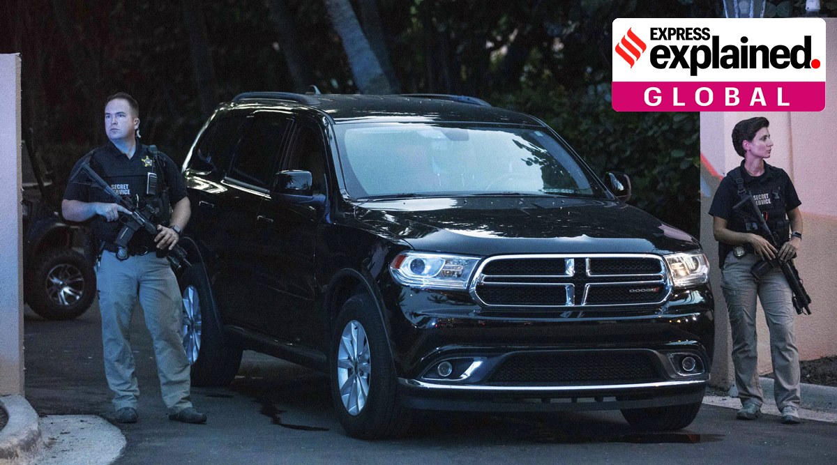 Secret Service agents stand near one of the entrances to Mar-A-Lago in Palm Beach, Fla., Monday, Aug. 8, 2022.(Andres Leiva/The Palm Beach Post via AP)