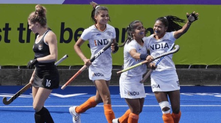 Indian women celebrate after scoring a goal credit. ( Twitter)
