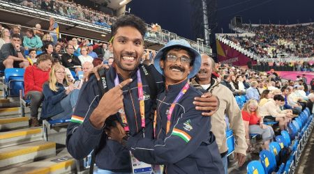 CWG high jump bronze medallist Tejaswin with coach Sivasankaran Murali.