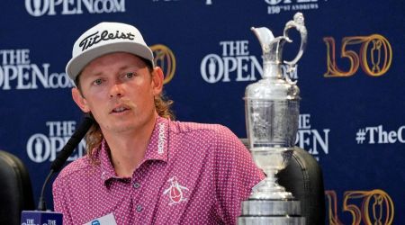 Cameron Smith talks to media during a press conference after winning the 150th Open Championship golf tournament at St. Andrews Old Course.  (Reuters)