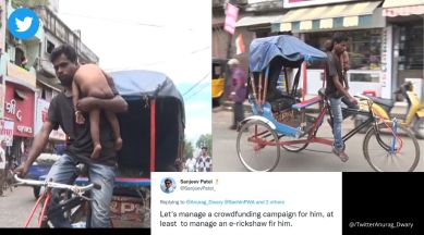 man riding cycle rickshaw, Madhya Pradesh, Jabalpur, infant son, Bihar migrant, viral, trending