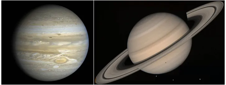 Voyager 2 image of Jupiter (left) and Saturn (right).