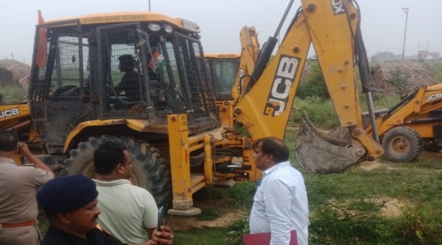 The demolition was carried out on the instructions of the chief executive officer of the GNIDA, Surendra Singh as part of continued actions against land grabbers who raise illegal constructions in areas notified by the authority, officials said. (Express photo)
