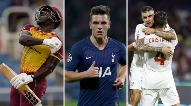 (L_R) West Indies' captain Rovman Powell celebrates hitting a six to defeat New Zealand by eight wickets; . Lo Celso is returning to Villarreal on another loan from Tottenham;  Roma's Bryan Cristante celebrates scoring his side's first goal during the Italian Serie A. (Photos : AP)